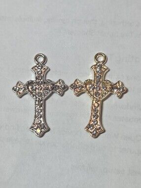 Exquisite Elegant Heart Cross Gold and Silver Cross Pendant Charms  2 crosses